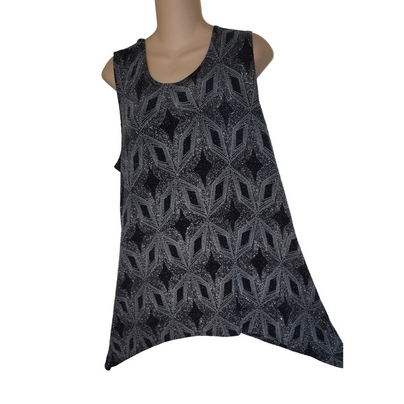 Onyx Nite Sparkly Evening Tank Top BLACK & SILVER Sleeveless Rhinestones SIZE XL - Picture 2 of 13